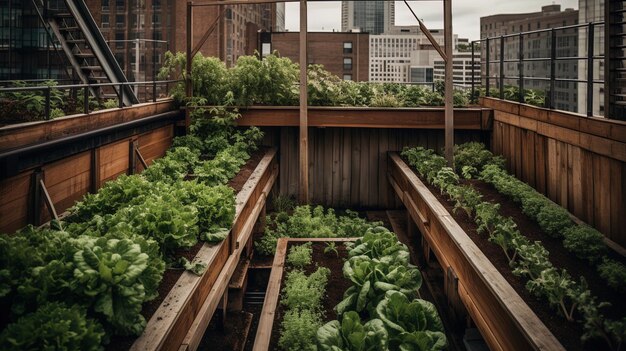 大きな野菜園が大きな建物で育てられている