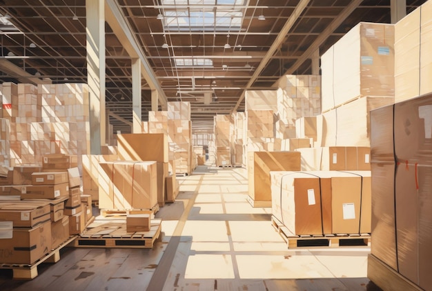 Large warehouse filled with boxes