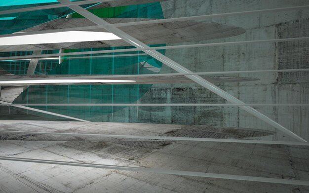 A large warehouse with a large white ceiling and a green light.