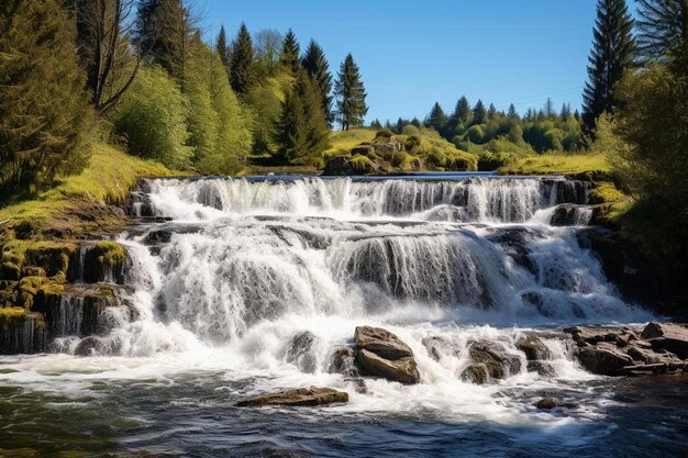 Photo a large waterfall in the middle of a forest