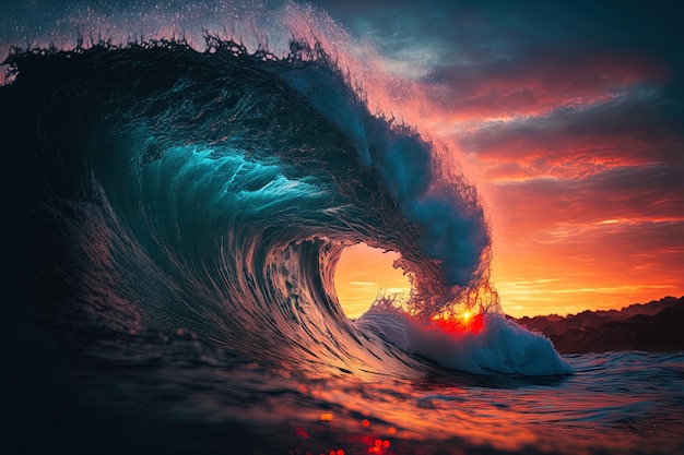 Large wave breaking as dusk falls