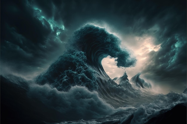 A large wave in the middle of the ocean generative AI