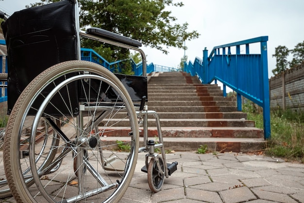 Large wheelchair. Wheelchair concept, disabled person, full life, paralyzed, disabled person.