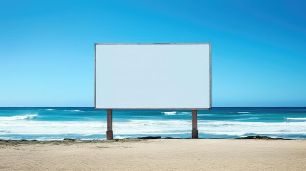 a large white billboard on a beach