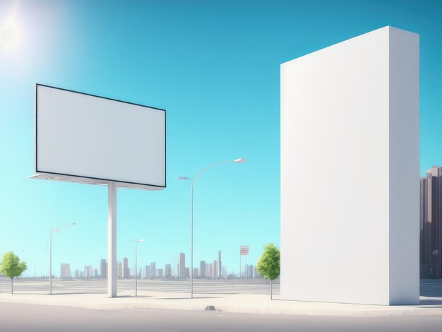 A large white billboard on a city street