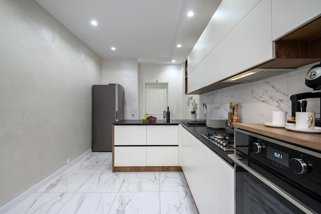 Large white and black luxury kitchen interior