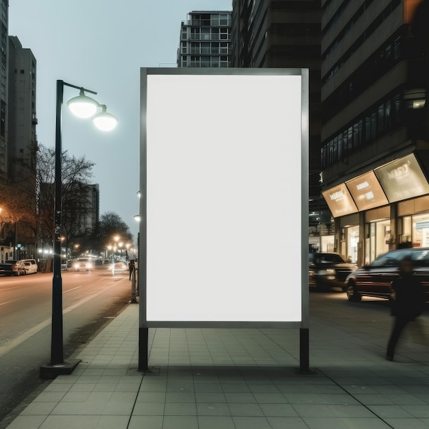大きな白い空白の広告板が屋外に展示されている