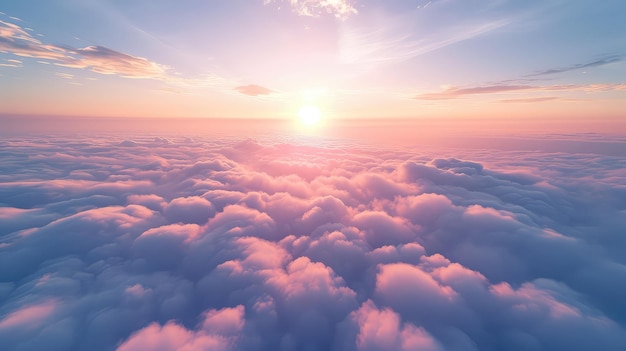 Large white and blue clouds against a soft sky background top view of a white cloudy sky through the rays of the sun