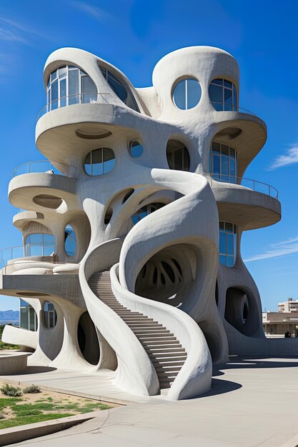 Photo a large white building with a spiral design on the top