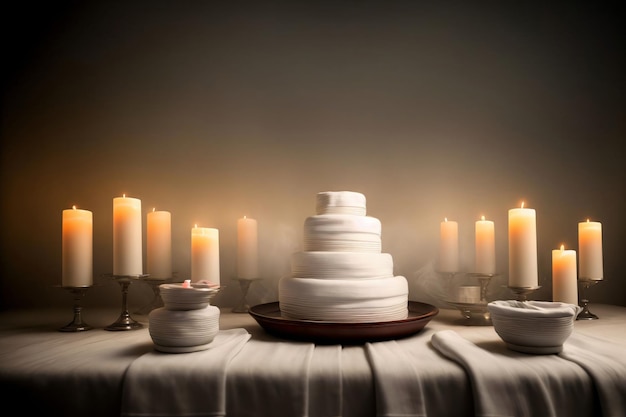 A Large White Cake Sitting On Top Of A Table