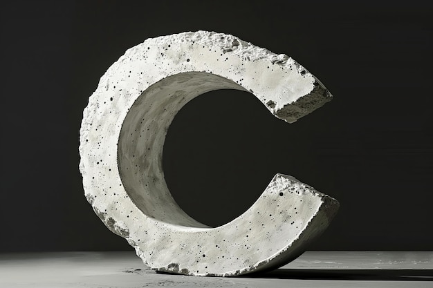 Large white concrete letter C displayed on a dark background