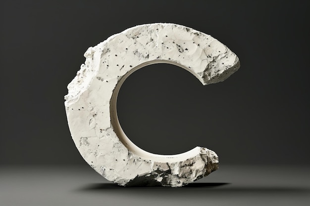 Large white concrete letter C standing on a dark background