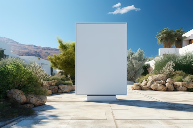 large white empty advertising screen at a nature mountain background Mock up or copyspace