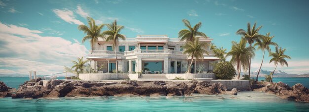 Large White House Overlooking Beach