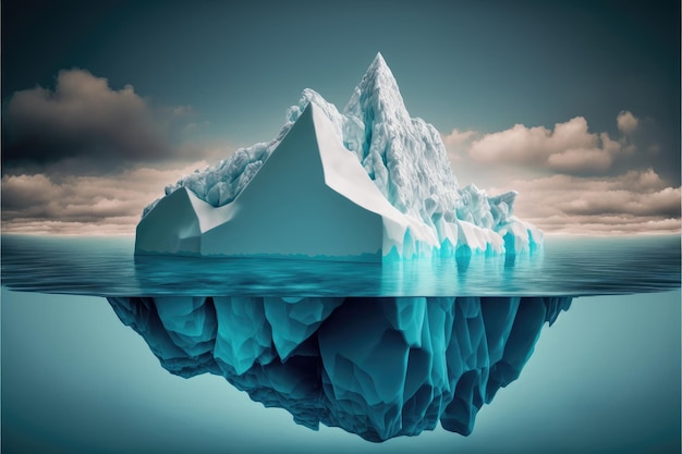Large white iceberg floating ocean with underwater view