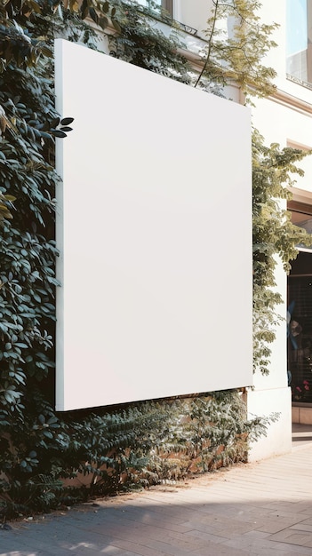Foto un grande poster bianco su una parete con una tavola bianca che dice 