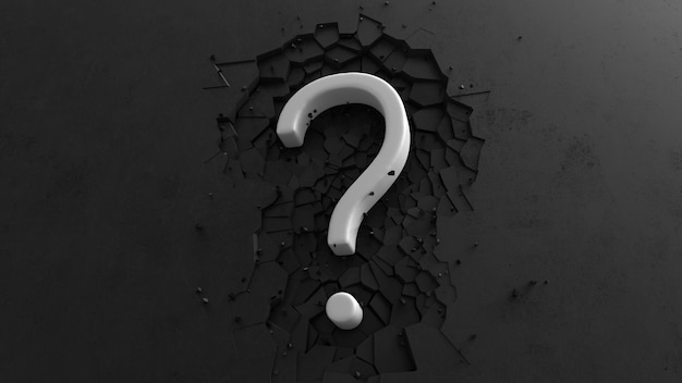 Large White Question mark minimalist animation with impact effect on Dark background 3d render