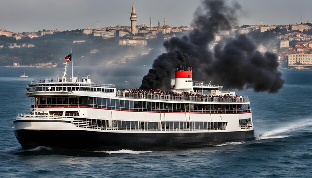 Photo a large white and red boat with a red stripe on the side