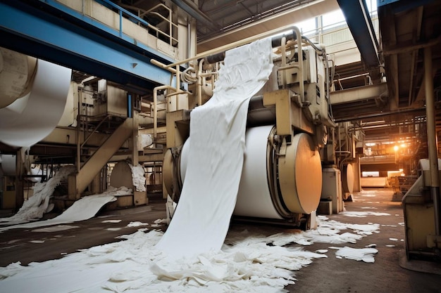 Foto un grande foglio bianco di carta è in una grande fabbrica industriale.