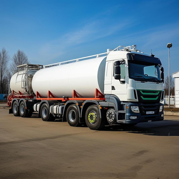 Foto un grande camion cisterna bianco parcheggiato in un parcheggio