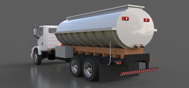 Large white truck tanker with a polished metal trailer. views from all sides. 3d illustration.