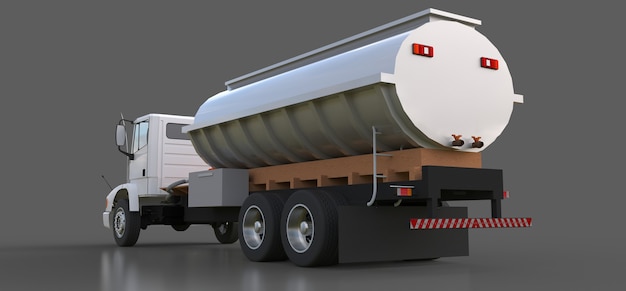 Photo large white truck tanker with a polished metal trailer. views from all sides. 3d illustration.