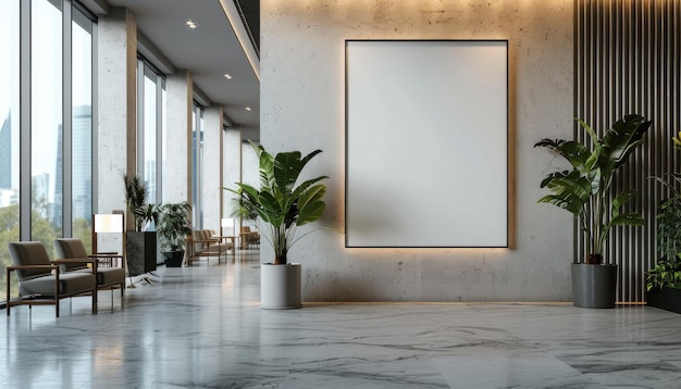 A large white wall with a large empty frame by ai generated image