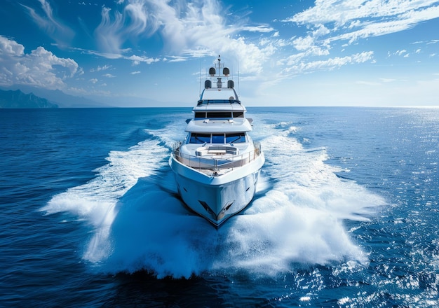 Photo a large white yacht is moving at high speed on the open ocean