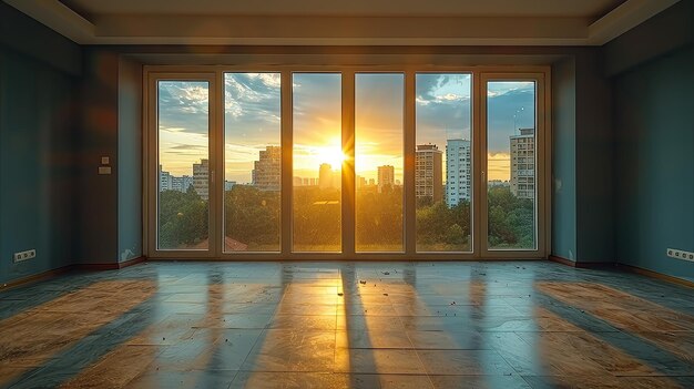 街の景色を眺める部屋の大きな窓