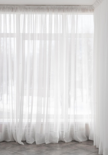 large window with transparent curtains to the floor bedroom interior conference room