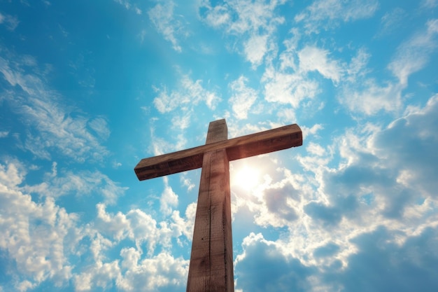 Large Wooden Cross in Blue Sky