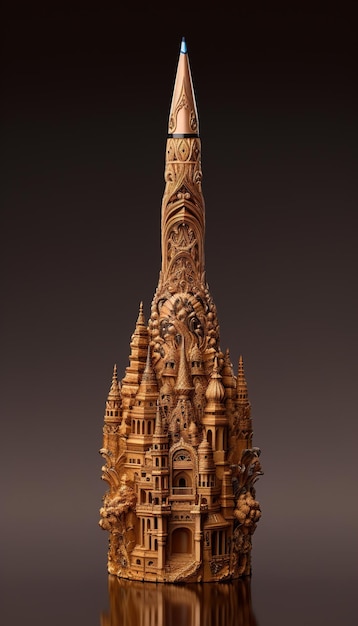 a large wooden model of a building with a clock on the top