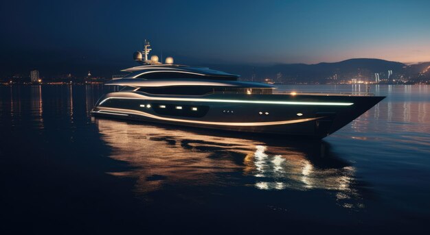 Foto un grande yacht che galleggia di notte