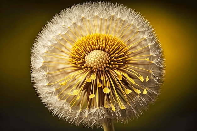 Large yellow dandelion flower with seeds in nature generative ai