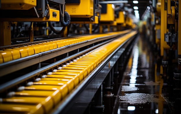 A large yellow machine in a large warehouse