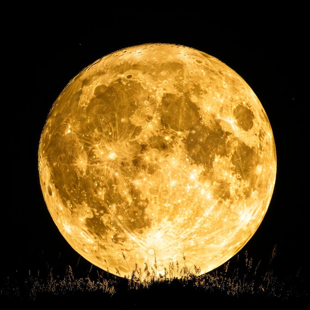 a large yellow moon is the main focus of the image