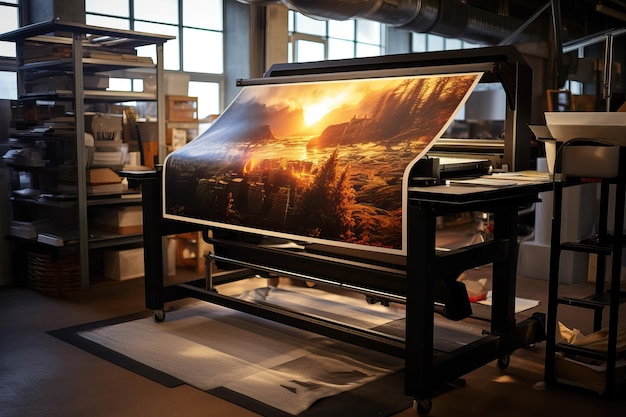 Photo largeformat color digital printing machine at work