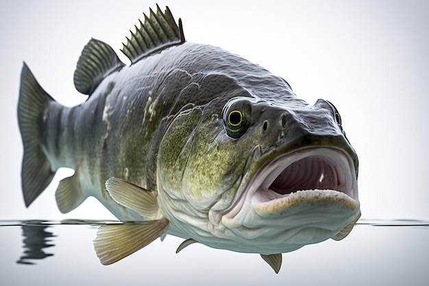 A largemouth bass is shown with its mouth open.