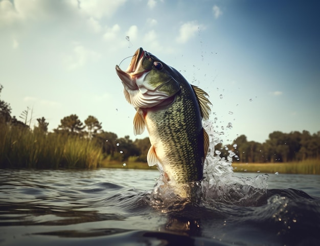 Photo largemouth bass jumping out of the water