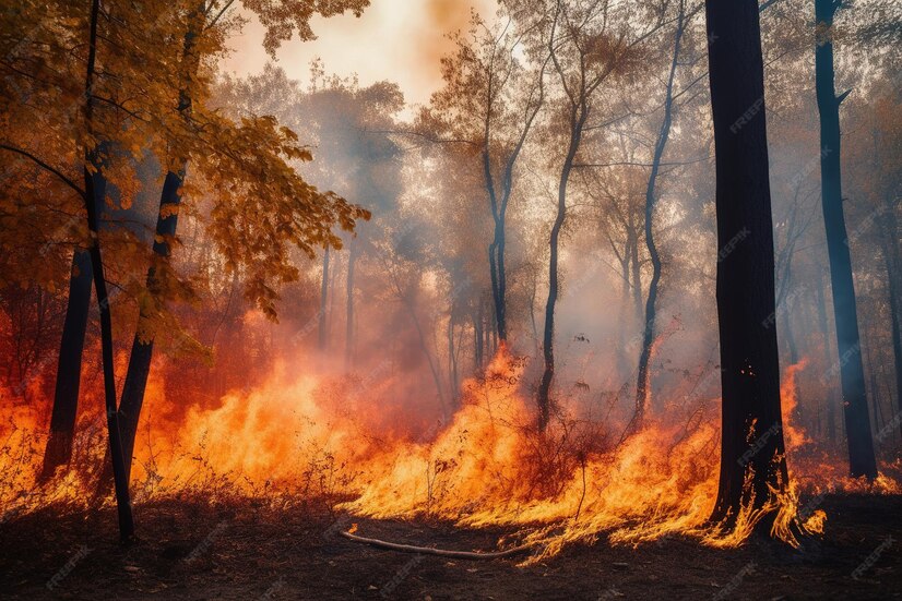 Premium AI Image  Largescale forest fire catastrophe Climate change 