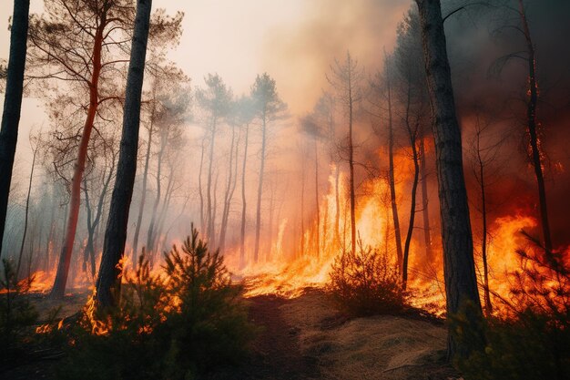 Photo largescale forest fire catastrophe climate change the problem the impact generative ai