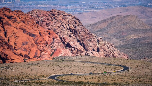 Las vegas - red rock canyon - winding road in the desert