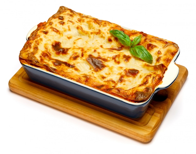 Photo lasagna in baking dish