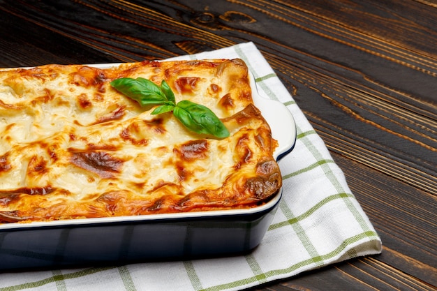 Lasagna in baking dish