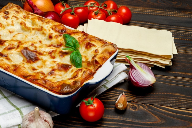 Lasagna in baking dish