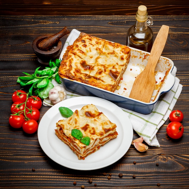 Lasagna in baking dish