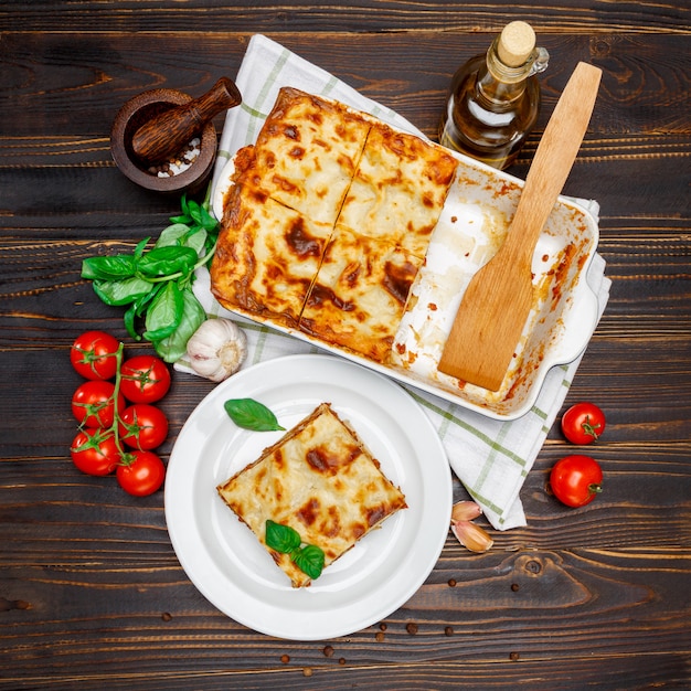 Lasagna in baking dish