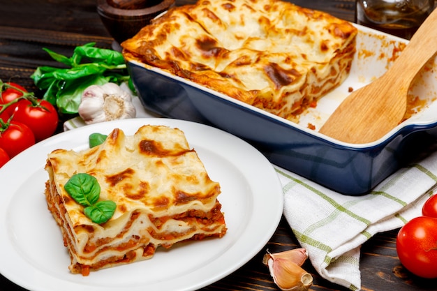 Lasagna in baking dish