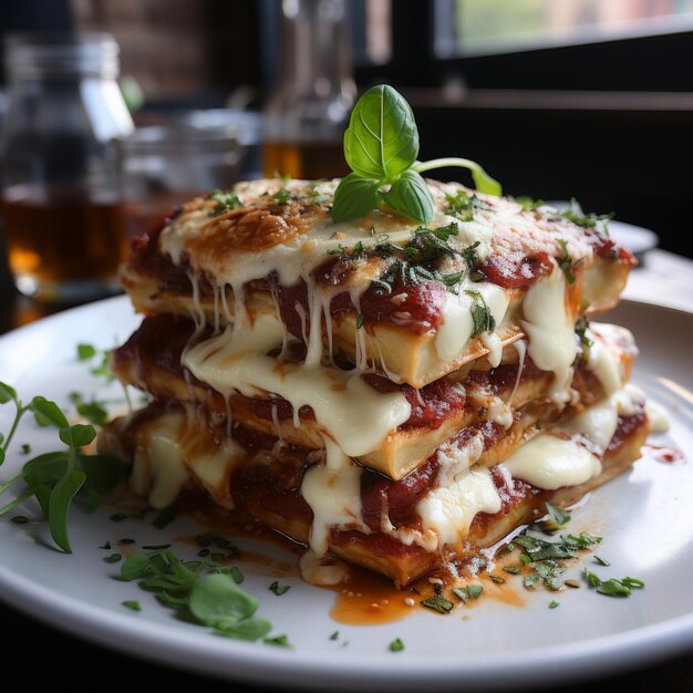 Foto lasagna strati di pasta, salsa di carne e formaggio pranzo