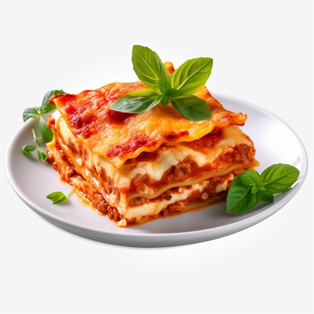 Lasagna on a plate isolated on transparent or white